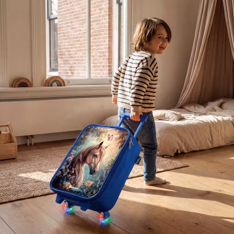Kinderkoffer - Blauw - Paard met vlinders in bloementuin — 3