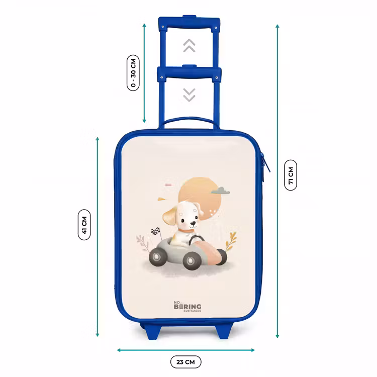 Kinderkoffer - Blauw - Puppy in een raceauto in beige kleuren — 6