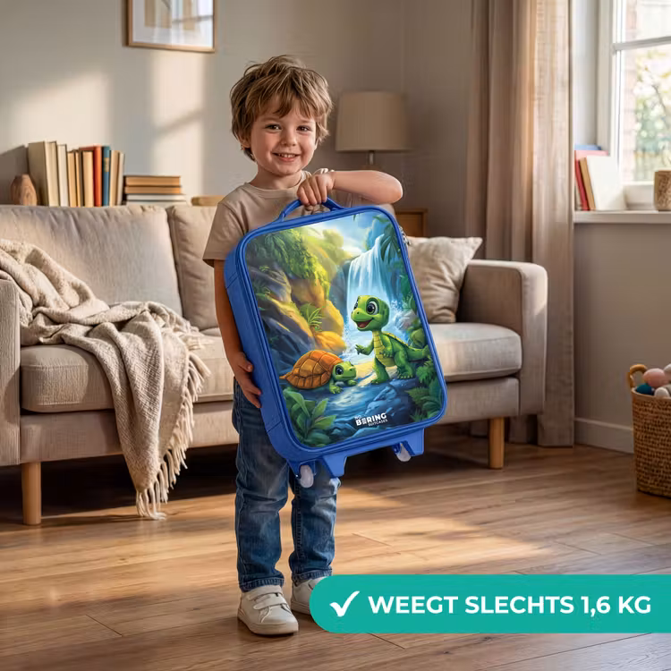 Kinderkoffer - Blauw - Schildpad en dino bij waterval in tropisch bos — 2