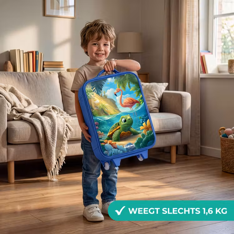 Kinderkoffer - Blauw - Schildpad in tropisch water met flamingo — 2