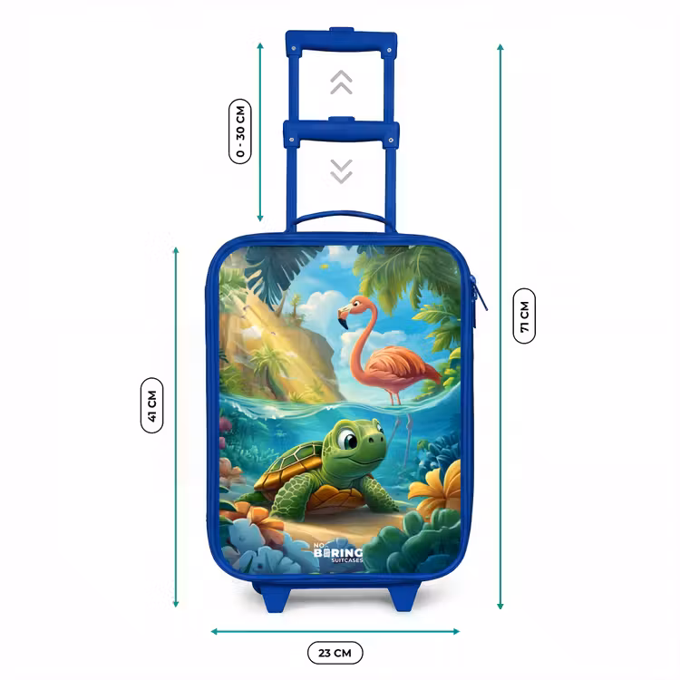 Kinderkoffer - Blauw - Schildpad in tropisch water met flamingo — 6