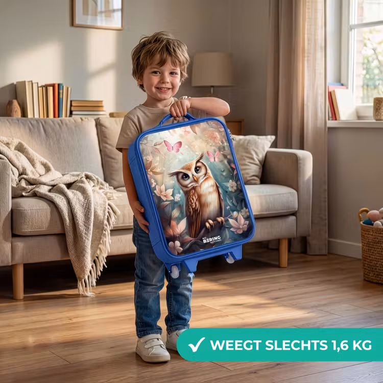 Kinderkoffer - Blauw - Uil met vlinders in mystiek bos — 2