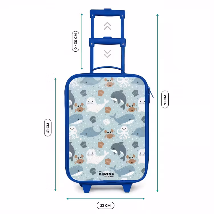 Kinderkoffer - Blauw - Zeedierenpatroon met dolfijnen, zeehonden en krabben — 6