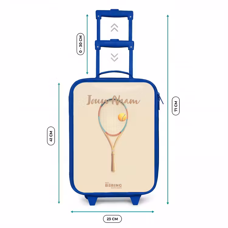 Kinderkoffer - Blauw - Een tennisracket in beige tinten — 6