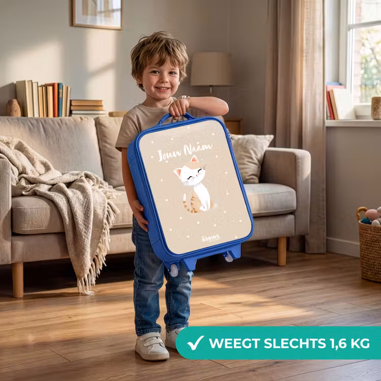 Kinderkoffer - Blauw - Kat omringd door beige stippen — 2