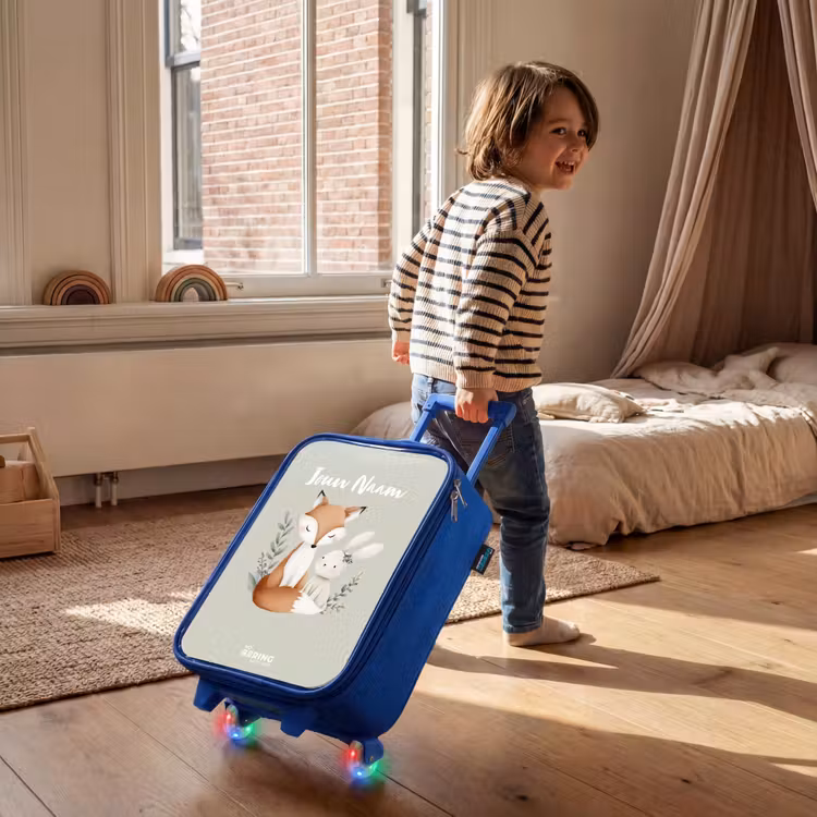 Kinderkoffer - Blauw - Vos en konijn omringd door groene blaadjes — 3