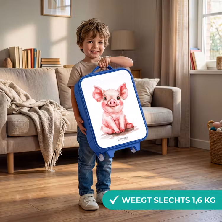 Kinderkoffer - Blauw - Roze baby varken — 2