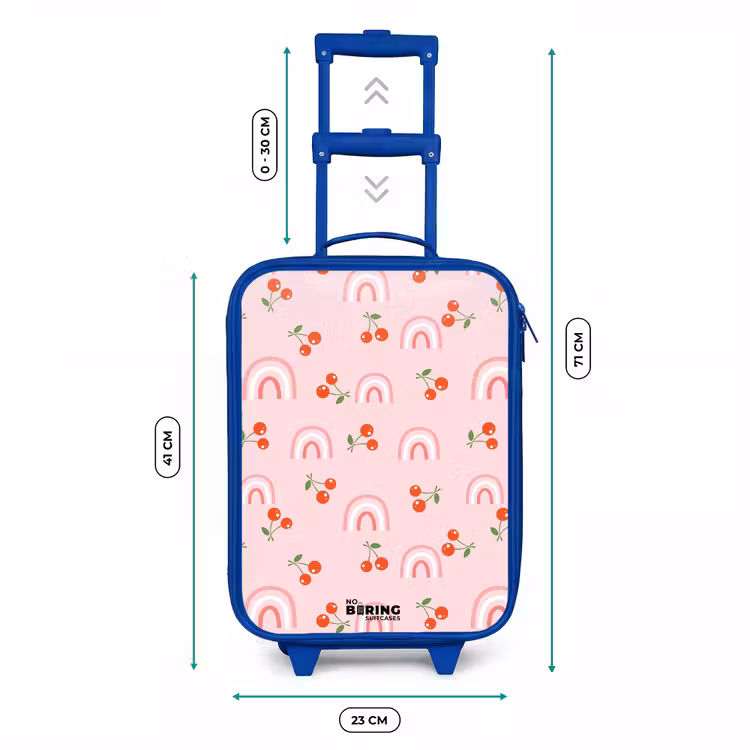 Kinderkoffer - Blauw - Roze met regenboog en kersen patroon — 6