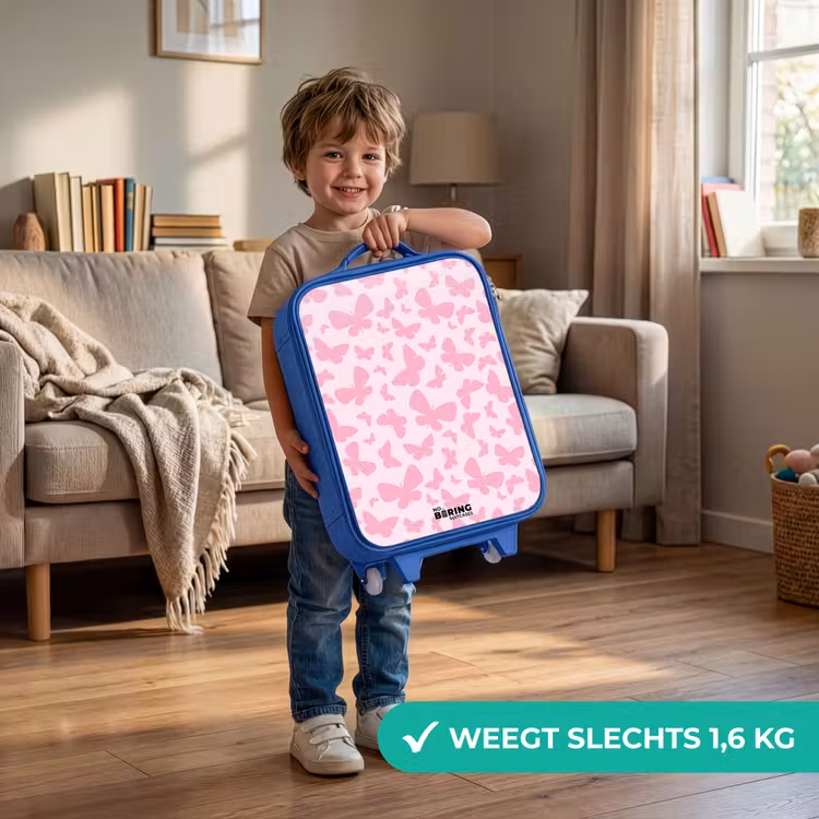 Kinderkoffer - Blauw - Roze vlinders — 2