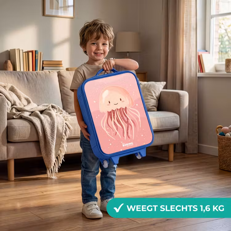 Kinderkoffer - Blauw - Roze kwal met gezicht — 2