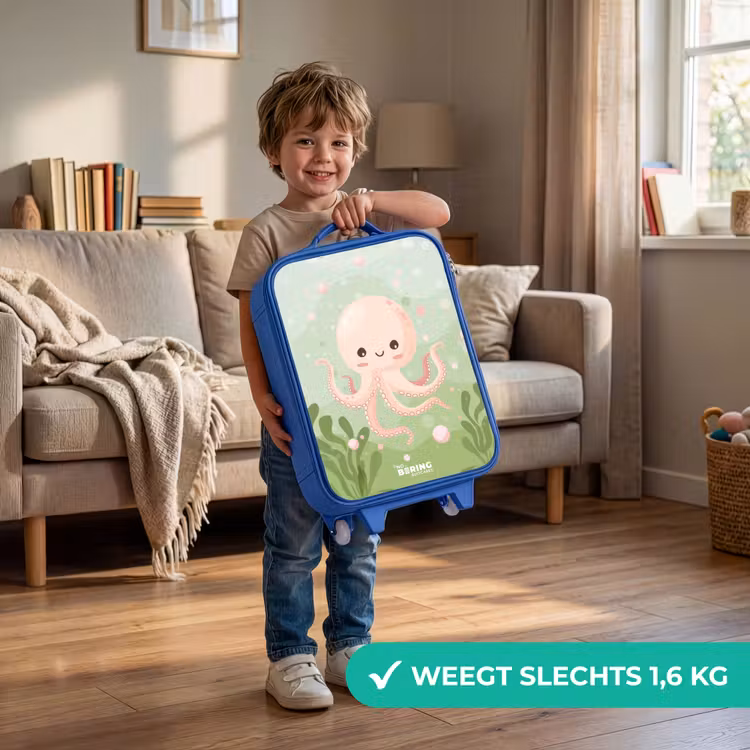 Kinderkoffer - Blauw - Roze octopus met een lach — 2