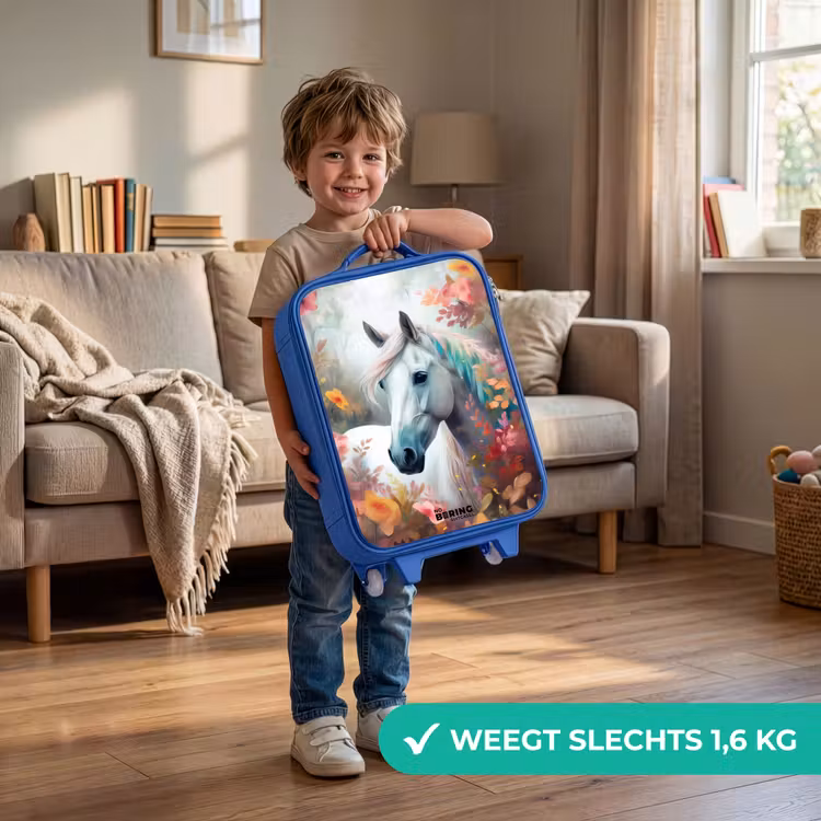 Kinderkoffer - Blauw - Wit paard omringd door bloemen — 2