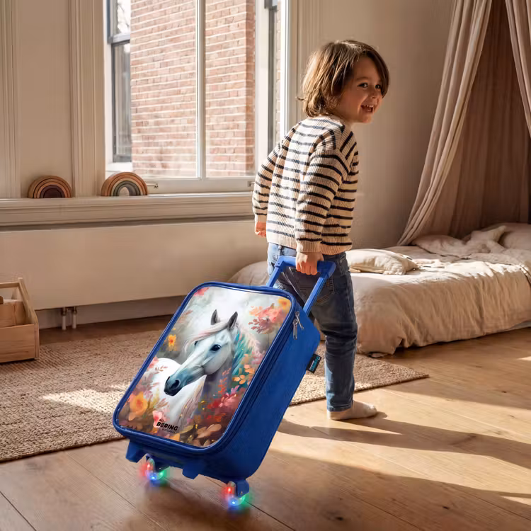 Kinderkoffer - Blauw - Wit paard omringd door bloemen — 3