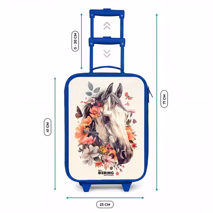 Kinderkoffer - Blauw - Wit paardenhoofd omringd door bloemen en vlinders — 6