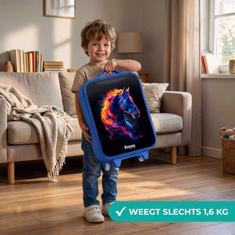 Kinderkoffer - Blauw - Zijaanzicht van een paard met vurige manen — 2