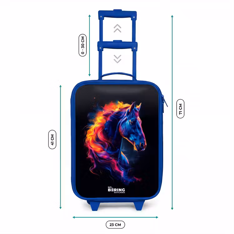 Kinderkoffer - Blauw - Zijaanzicht van een paard met vurige manen — 6