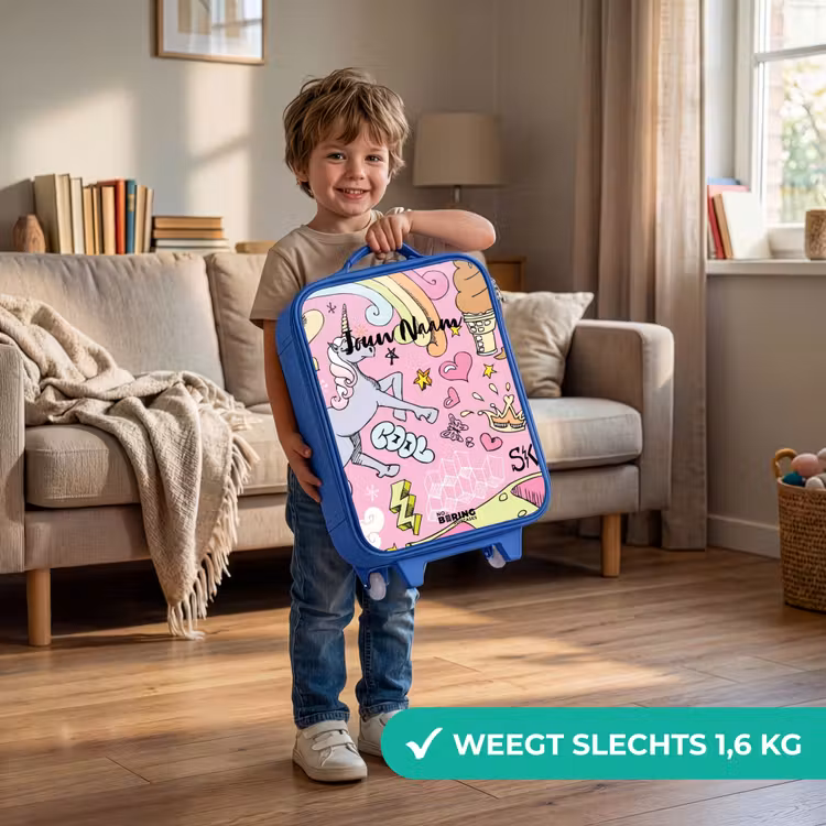 Kinderkoffer - Blauw - Unicorn doodles — 2
