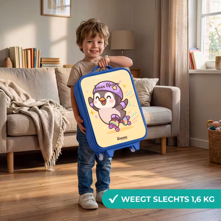Kinderkoffer - Blauw - Kawai - Pinguin - Rolschaatsen — 2