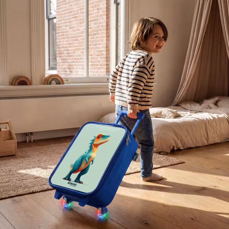 Kinderkoffer - Blauw - Stoere dino met grote ogen — 3