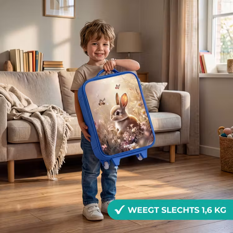 Kinderkoffer - Blauw - Bloemen - Bruin - Konijntje - Vlinder — 2
