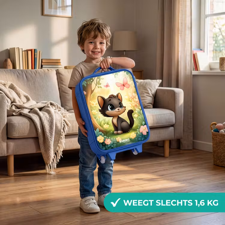 Kinderkoffer - Blauw - Kat - Vlinder - Bloemen — 2