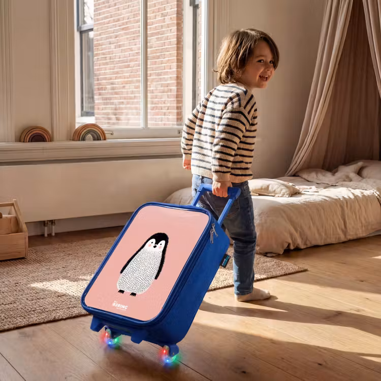 Kinderkoffer - Blauw - Pinguïn - Stippen - Roze - Minimalistisch — 3