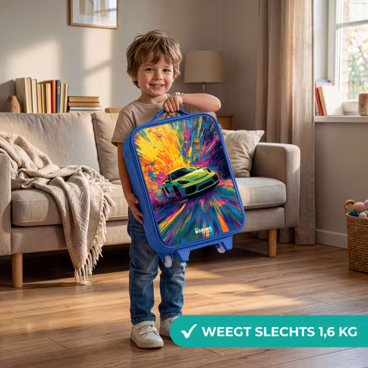 Kinderkoffer - Blauw - Sportwagen - Explosie - Kleurrijk - Verfstrepen — 2