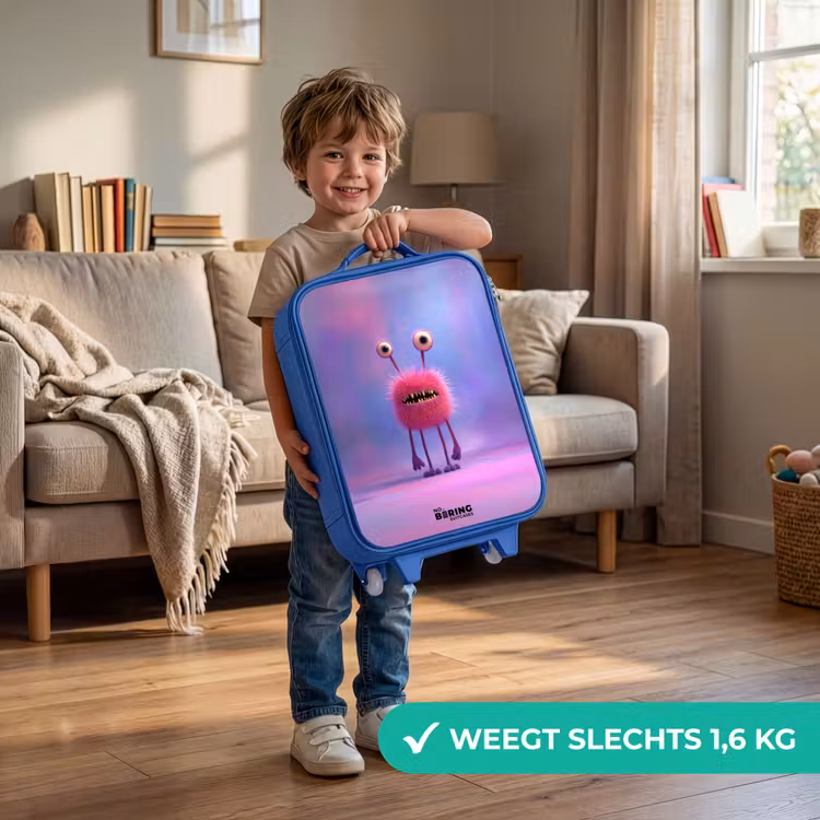 Kinderkoffer - Blauw - Roze harig monster met grote ogen — 2