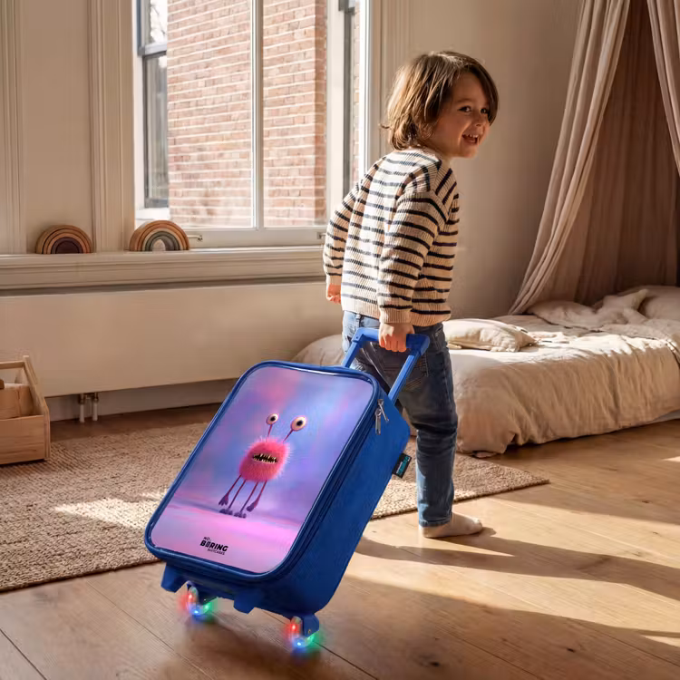 Kinderkoffer - Blauw - Roze harig monster met grote ogen — 3