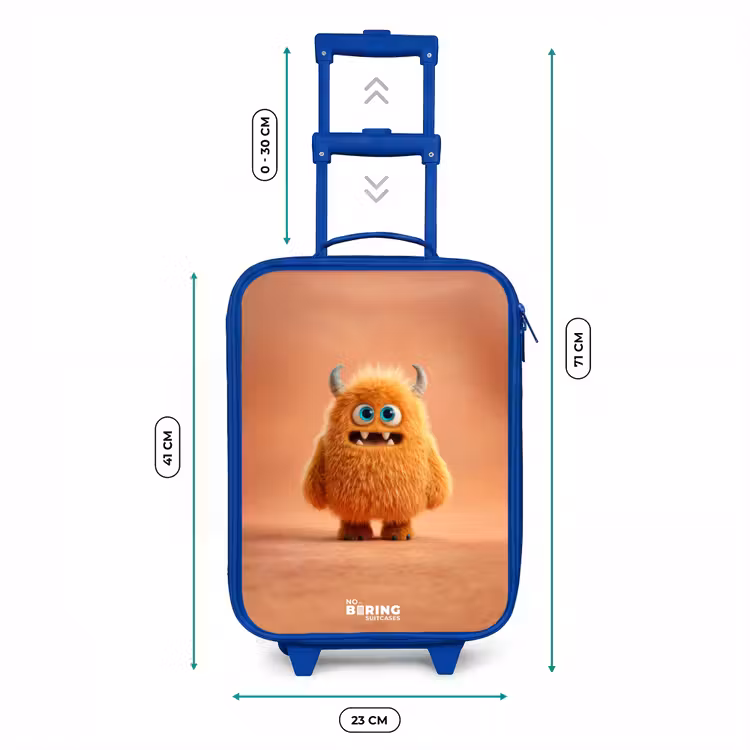 Kinderkoffer - Blauw - Oranje Pluizig Monster met Hoorns — 6