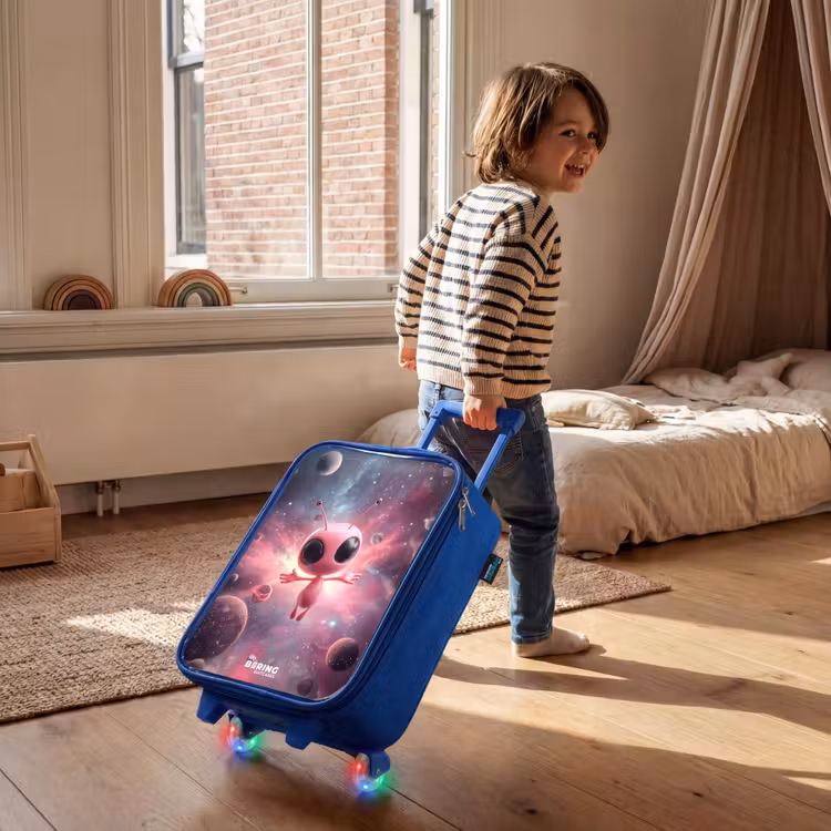 Kinderkoffer - Blauw - Roze Alien in Sterrennevel — 3