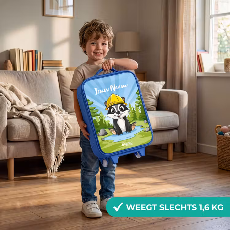 Kinderkoffer met naam - Blauw - Wally werkbeer — 2