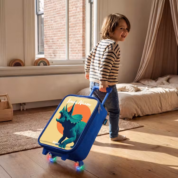 Kinderkoffer met naam - Blauw - Dino - Triceratops  - Dier — 3