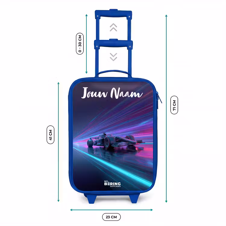 Kinderkoffer met naam - Blauw - Lichtstralen - Neon - Racewagen - Paars — 6