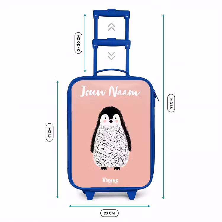 Kinderkoffer met naam - Blauw - Pinguïn - Stippen - Roze - Minimalistisch — 6