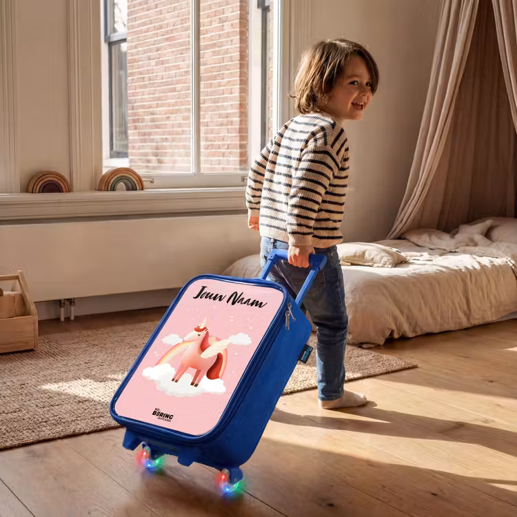 Kinderkoffer met naam - Blauw - Eenhoorn - Vleugels - Roze - Regenboog — 3