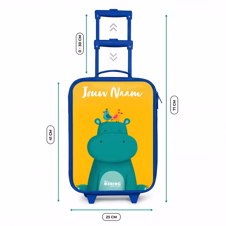 Kinderkoffer met naam - Blauw - Nijlpaard - Vogels - Geel — 6