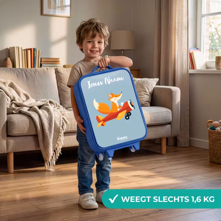 Kinderkoffer met naam - Blauw - Vos - Vliegtuig - Vliegen — 2