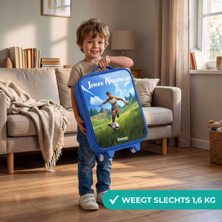 Kinderkoffer met naam - Blauw - Voetballer - Gras - Goal - Kleurrijk — 2