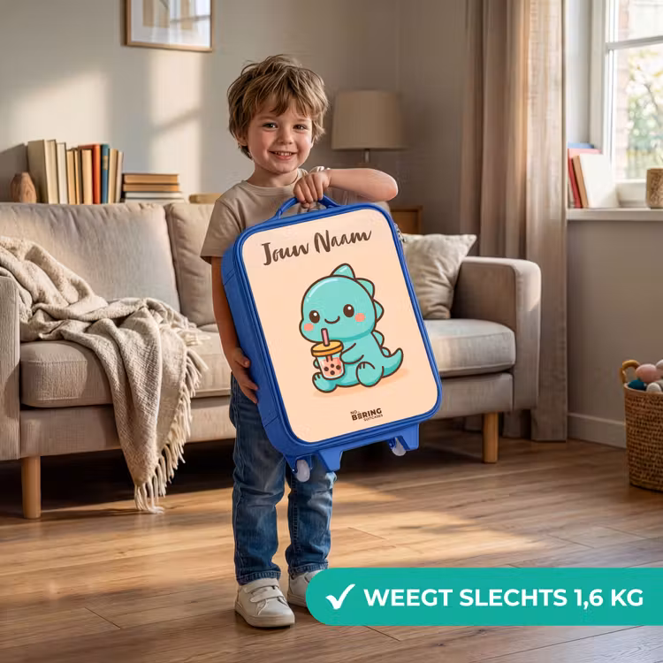Kinderkoffer met naam - Blauw - Kawai - Dino - Bubbletea — 2