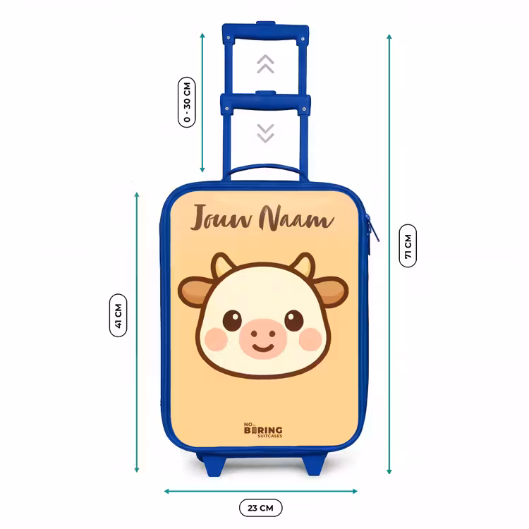 Kinderkoffer met naam - Blauw - Kawai - Koe - Bruin — 6