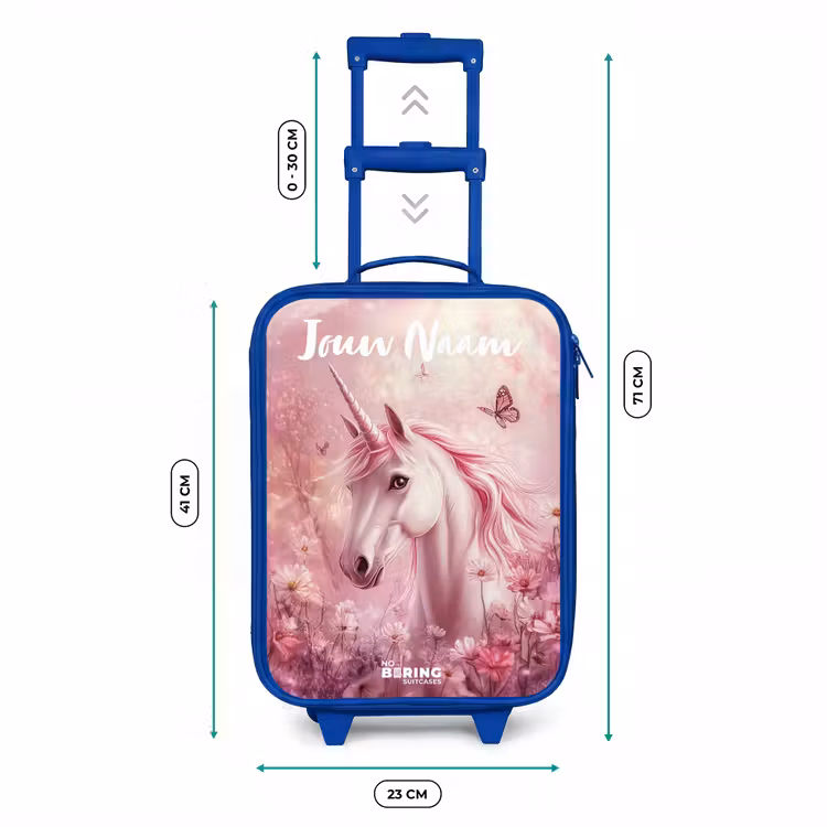 Kinderkoffer met naam - Blauw - Eenhoorn - Roze - Vlinder - Bloemen — 6