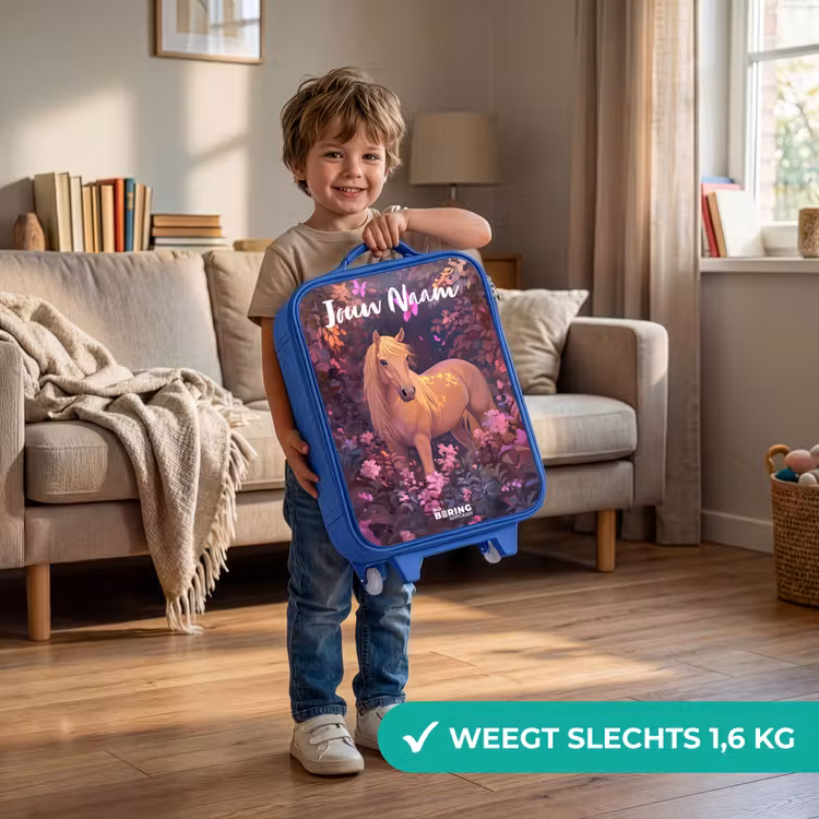 Kinderkoffer met naam - Blauw - Paard - Bloemen - Paars - Vlinder — 2