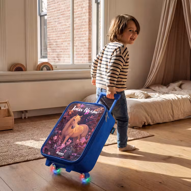 Kinderkoffer met naam - Blauw - Paard - Bloemen - Paars - Vlinder — 3