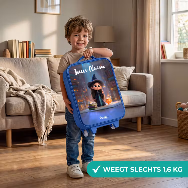 Kinderkoffer met naam - Blauw - Kleine tovernares in bibliotheek — 2