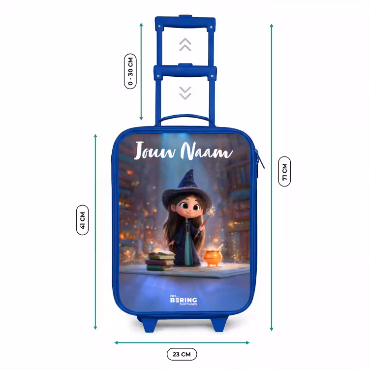 Kinderkoffer met naam - Blauw - Kleine tovernares in bibliotheek — 6