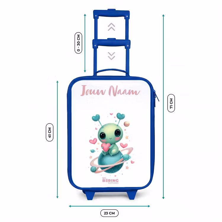 Kinderkoffer met naam - Blauw - Lief buitenaards wezentje met hartje — 6