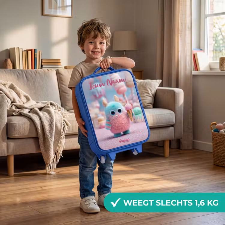 Kinderkoffer met naam - Blauw - Zoet Monstersnoep Avontuur — 2