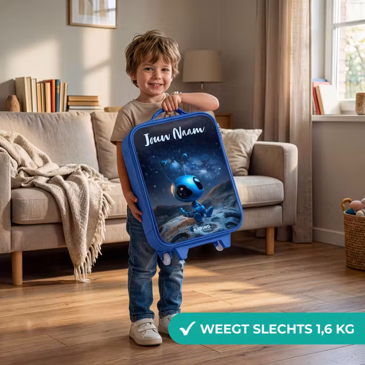 Kinderkoffer met naam - Blauw - Blauw buitenaards wezentje onder sterrenhemel — 2