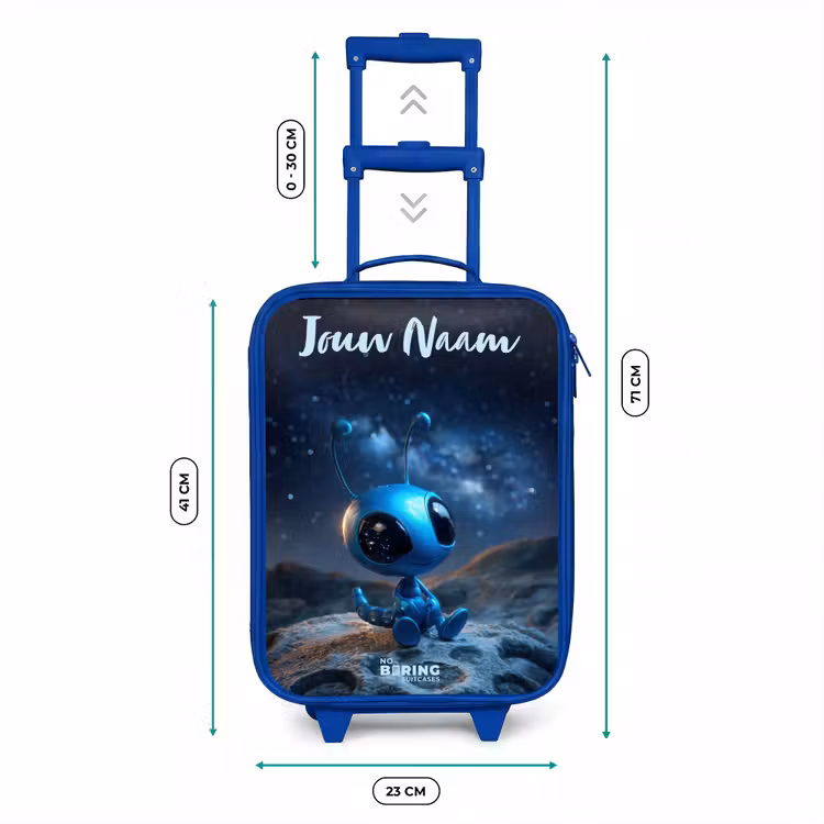 Kinderkoffer met naam - Blauw - Blauw buitenaards wezentje onder sterrenhemel — 6